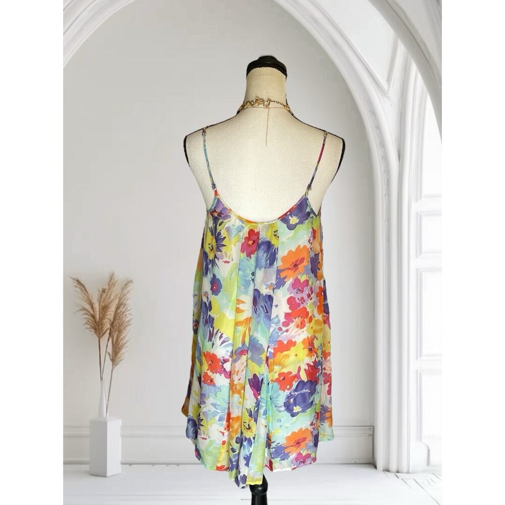 Charlie Jade Chiffon Tank Swing Floral Dress Multi Color EUC 100% Silk S 2 4 - Picture 7 of 11